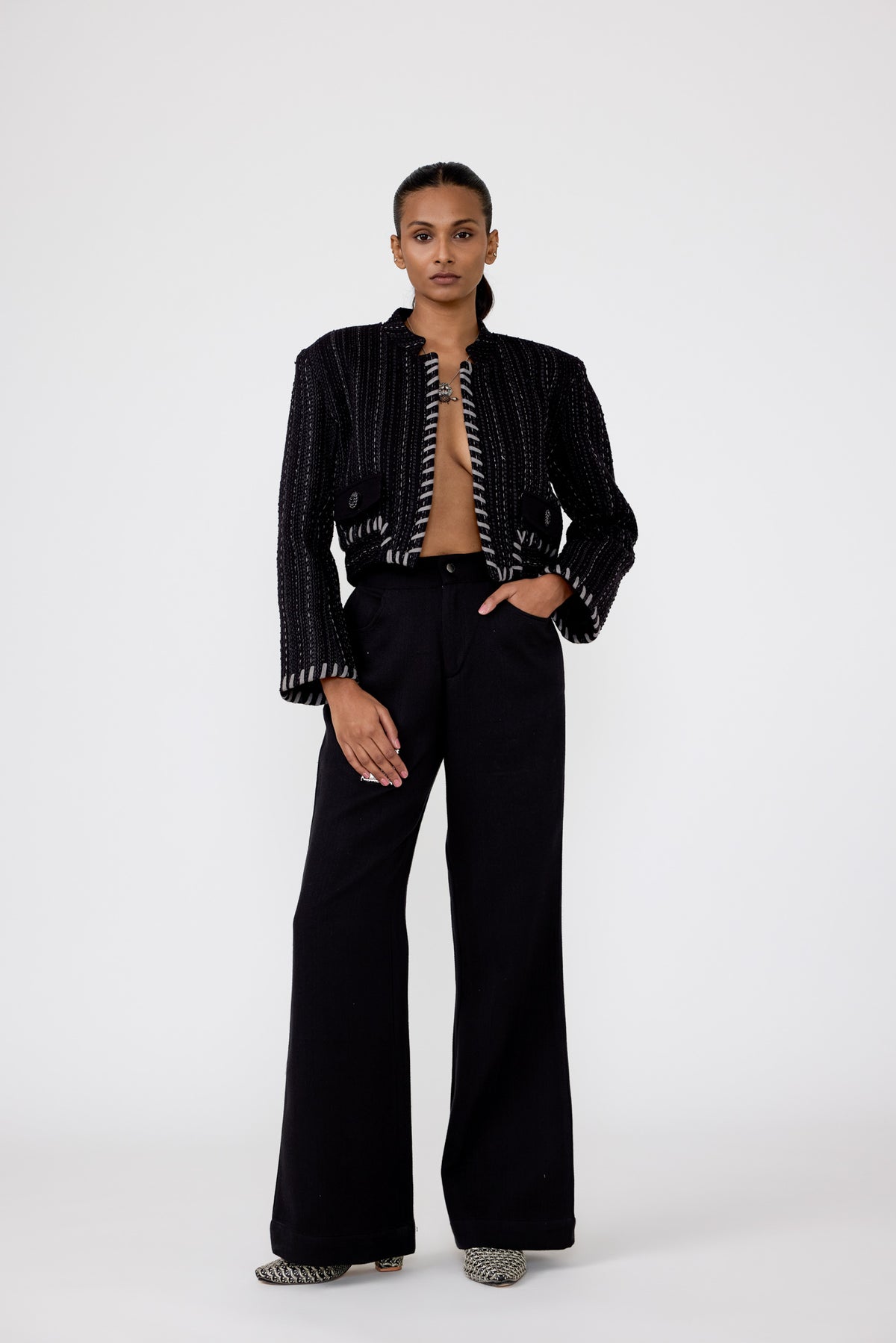 Striped Kantha Cropped Jacket