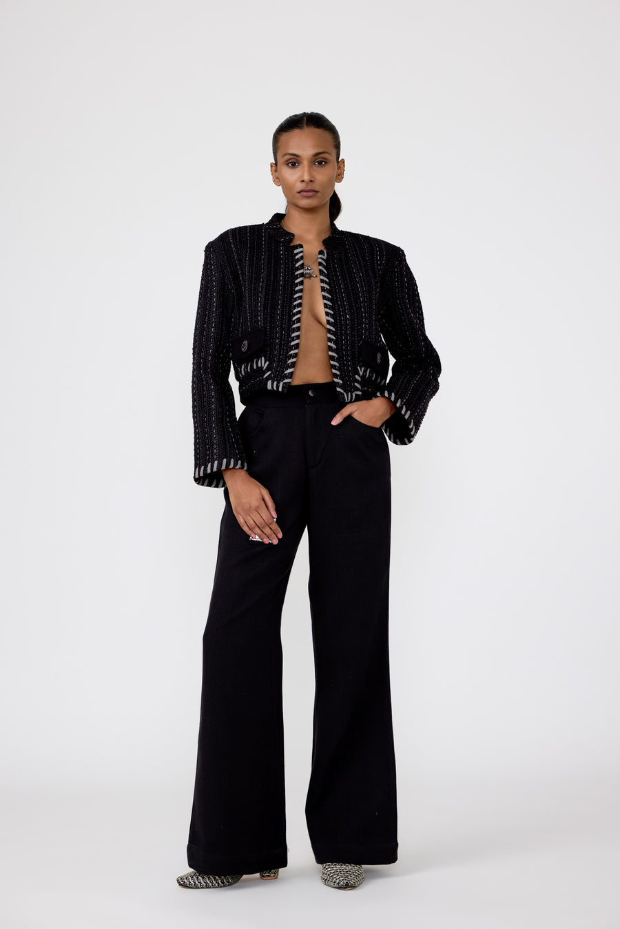 Striped Kantha Cropped Jacket