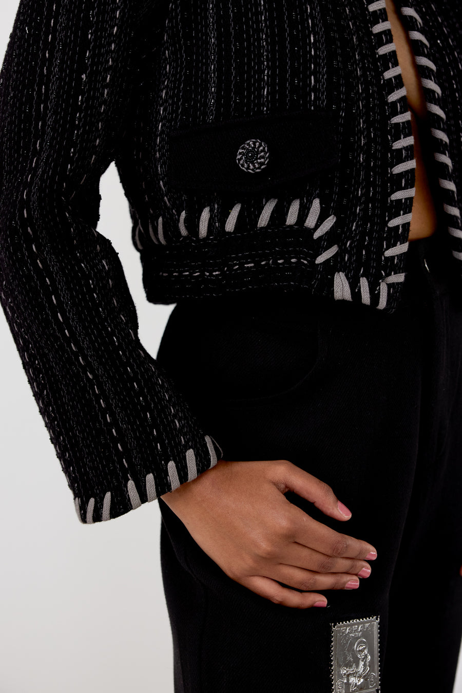 Striped Kantha Cropped Jacket