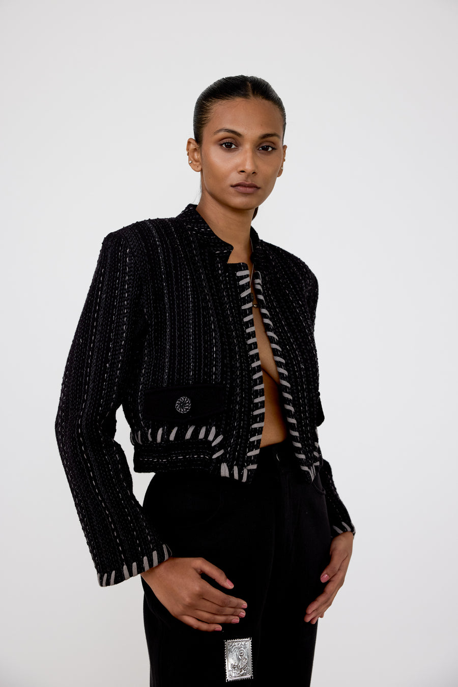 Striped Kantha Cropped Jacket