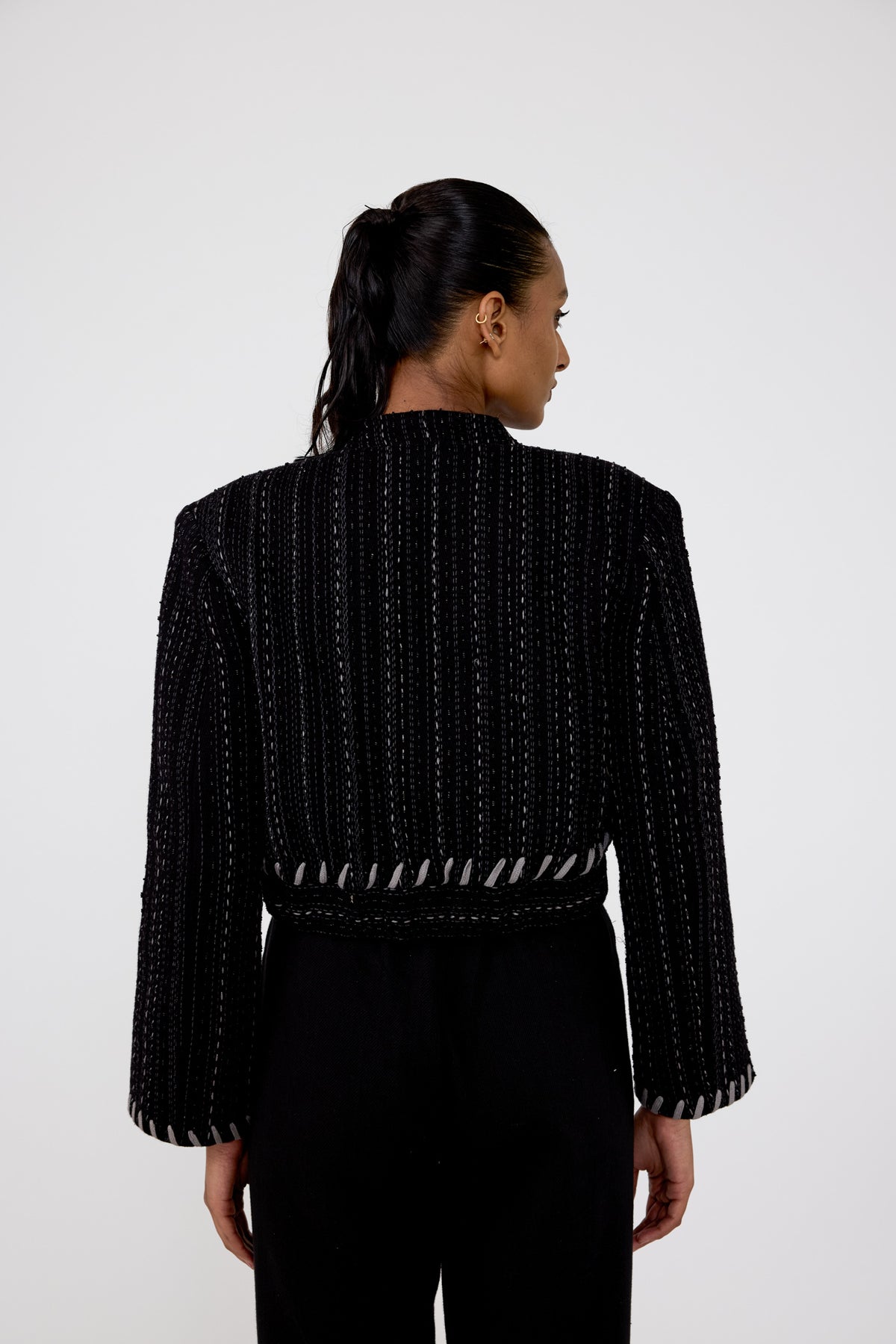 Striped Kantha Cropped Jacket