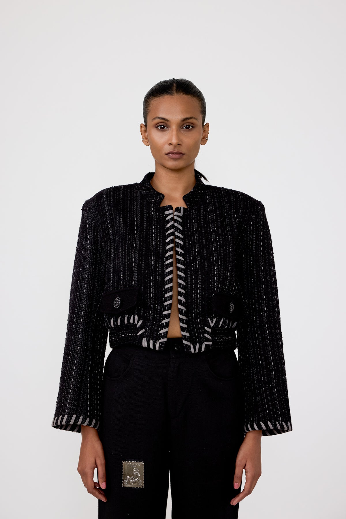 Striped Kantha Cropped Jacket