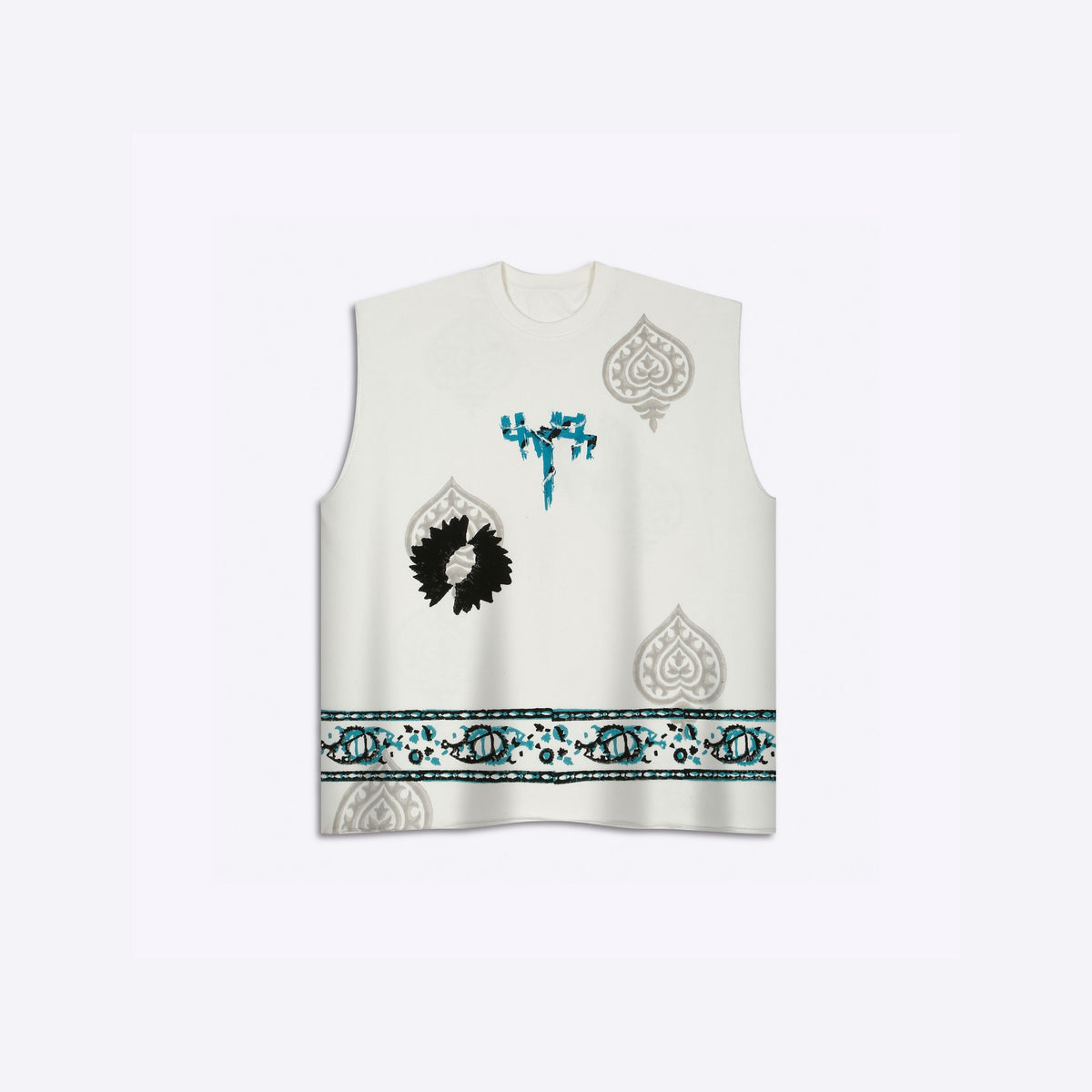 Sleeveless Block-printed T-shirt