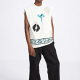 Sleeveless Block-printed T-shirt