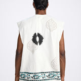 Sleeveless Block-printed T-shirt